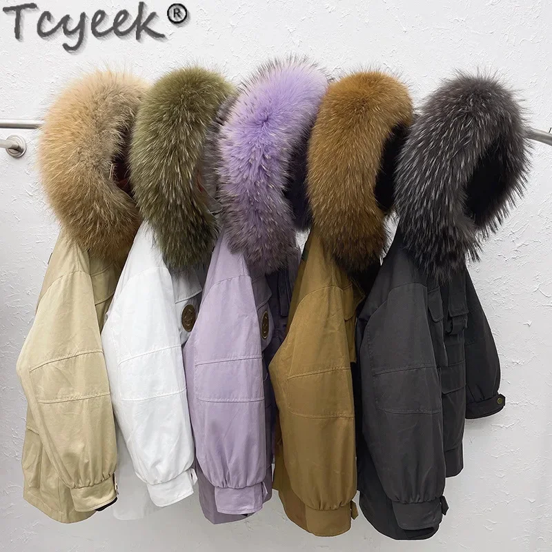 Rex Tcyeek Rabbit Detachable Parka Safari Style Womens Coat Warm Raccoon Fur Collar Winter Jackets for Women Clothing