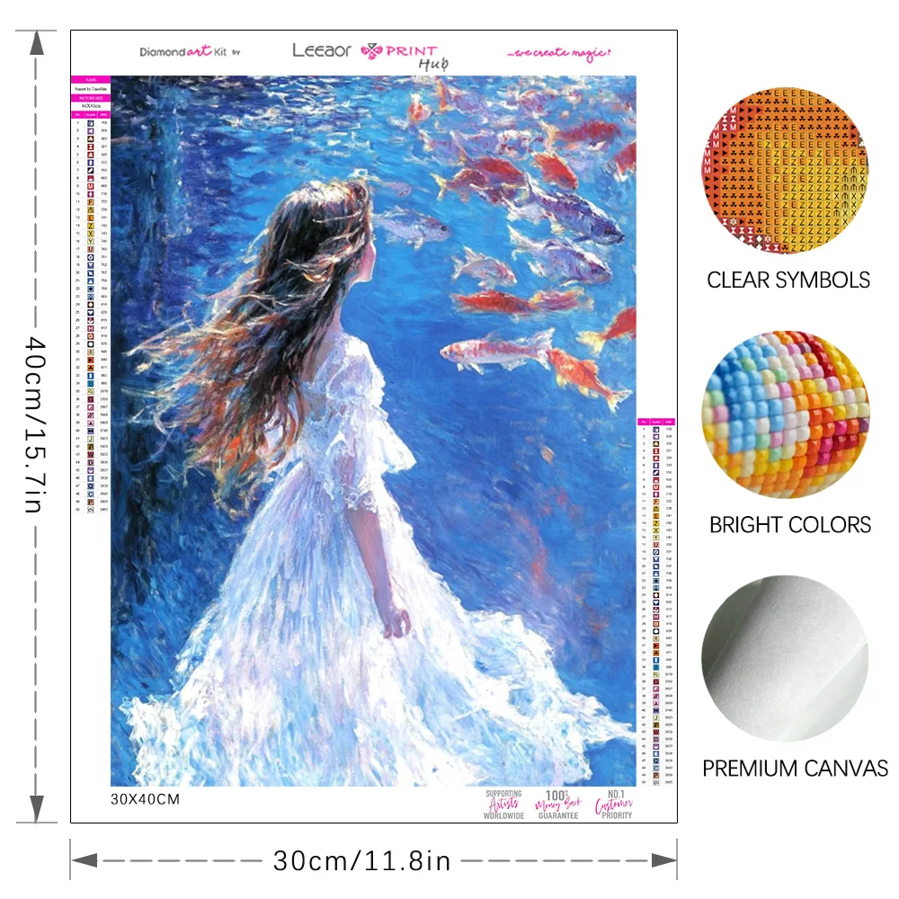 Goldfish Girl Illustration Diamond Painting Kit Art Fantasy Full Circle Diamond Mosaic Embroidery Home Handmade Wall Decor Gift