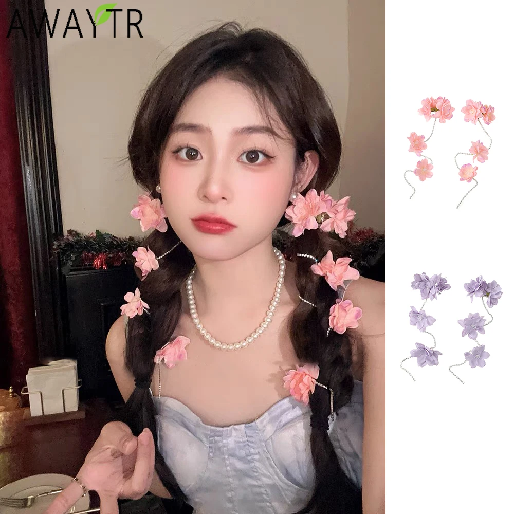Женская шпилька для волос AWAYTR, со стразами и кисточками, искусственный цветок, аксессуары для волос на день матери, подарок на день Святого Валентина
