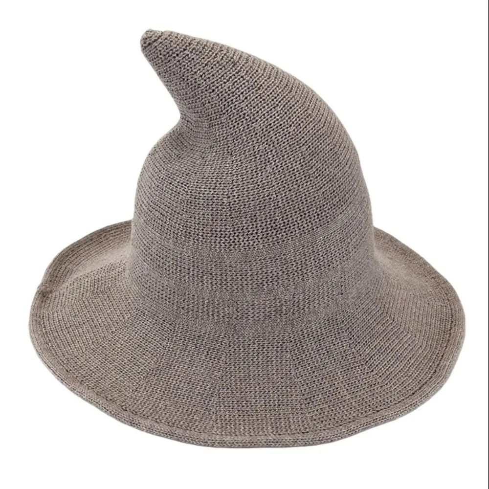 Modern Wool Knit Halloween Witch Hat Solid Color Pointed Design Pointed Hat High Quality Foldable Halloween Party Hat Masquerade