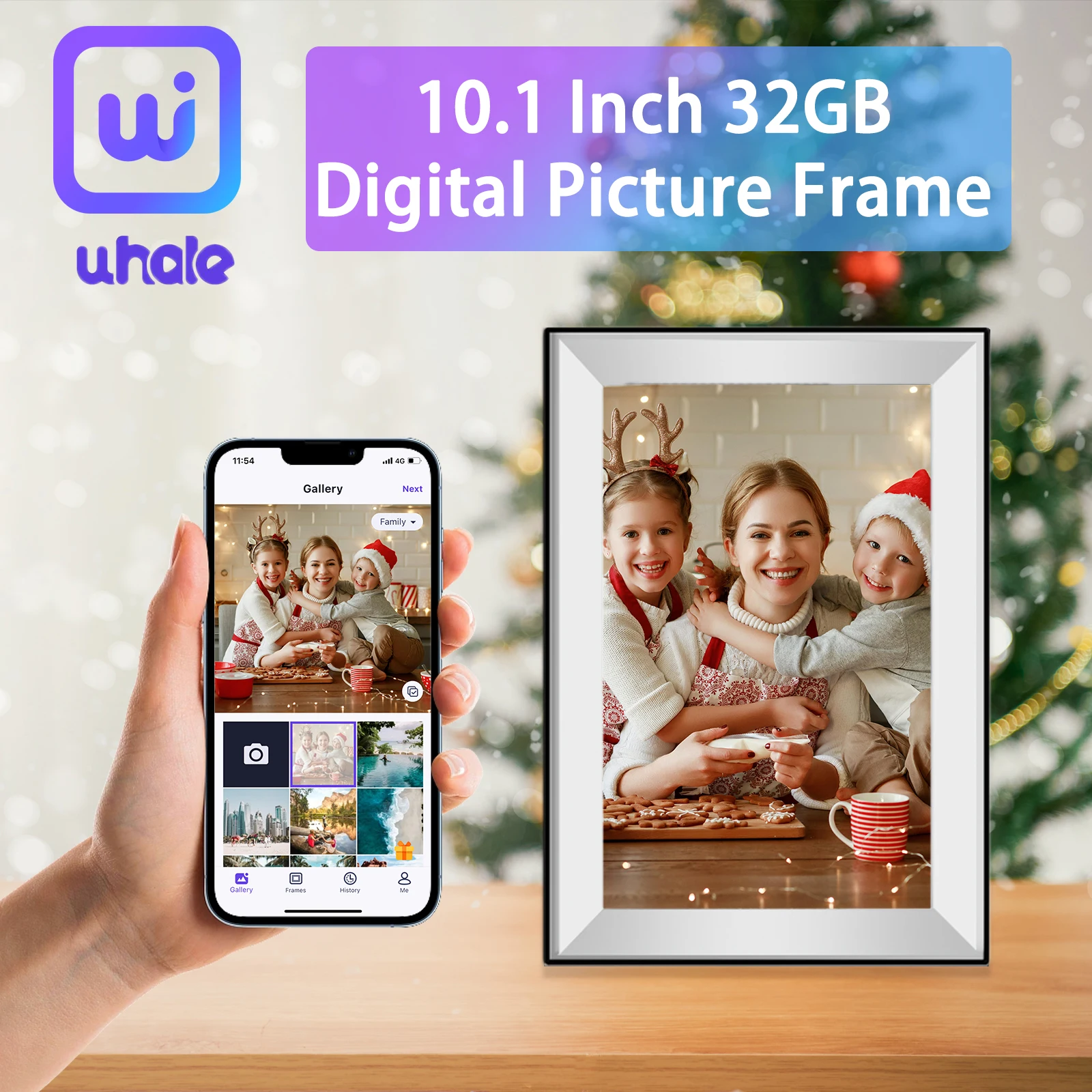 10.1-Inch WiFi Digital Photo Frame Touch Screen Smart Cloud Digital Picture Frame with 32GB Storage Auto-Rotate Holiday Gifts