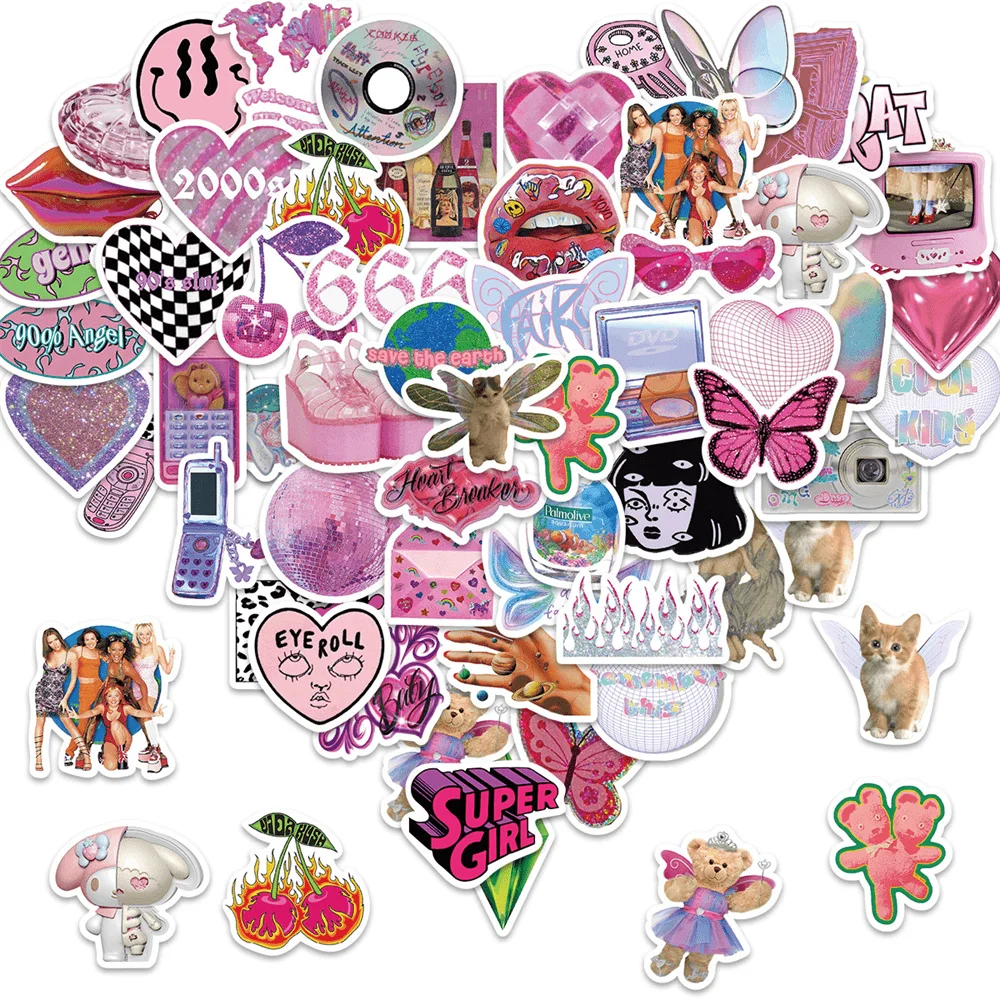 58pcs Harajuku Girl Y2K Stickers For Ipad Phone Scrapbook Craft Supplies Scrapbooking Material DIY Sticker Vintage Aesthetic