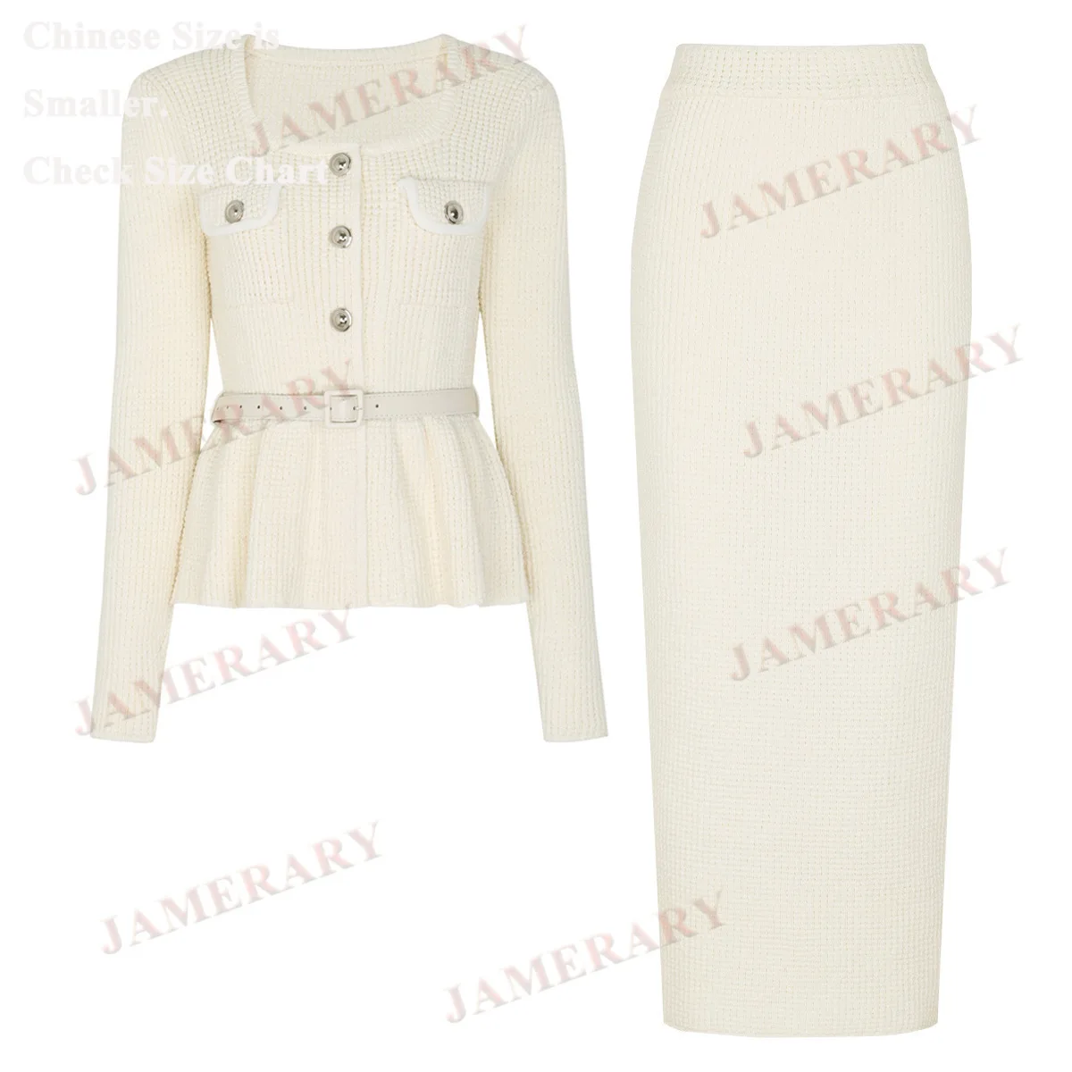 

High-Quality Autumn Two Piece Set Women Winter Clothing Knitted Top Cardigan Jacket + Skirt Suits Outfit Knitwear Pencil Dresses