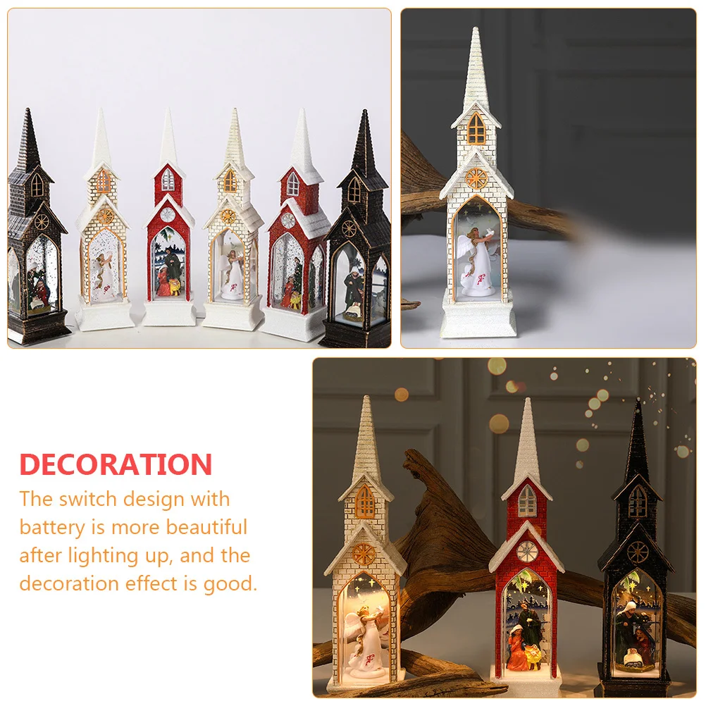 

1pc Glowing Church Angel Design Lifelike Print Christmas Decor Adorable Lamp Xmas Wind Lantern Church Decorative