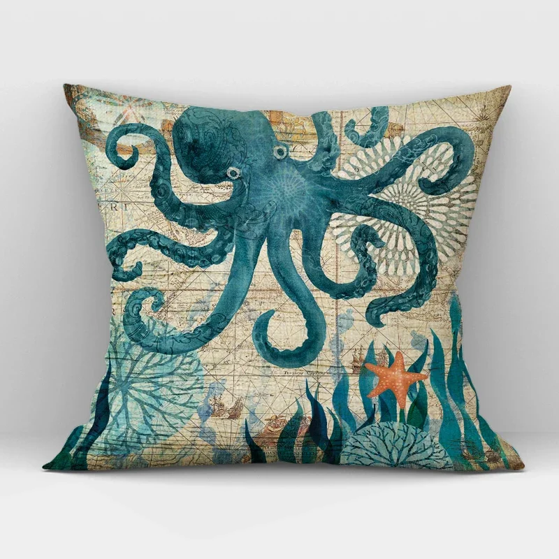 Sea Turtle Print Cushion Cover Marine Ocean Sea Horse Home Decor Pillowcase Octopus Sofa Throw Pillow Case