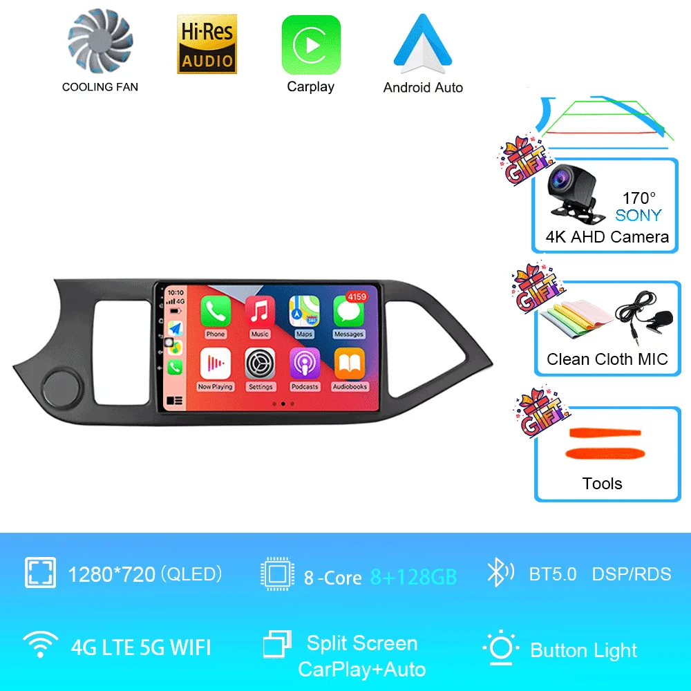 Android 16 Voor KIA PICANTO Ochtend 2011 2012 2013 2014 2015 2016 Carplay Auto Multimedia Autoradio Navigatie Speler WIFI + 4G DSP