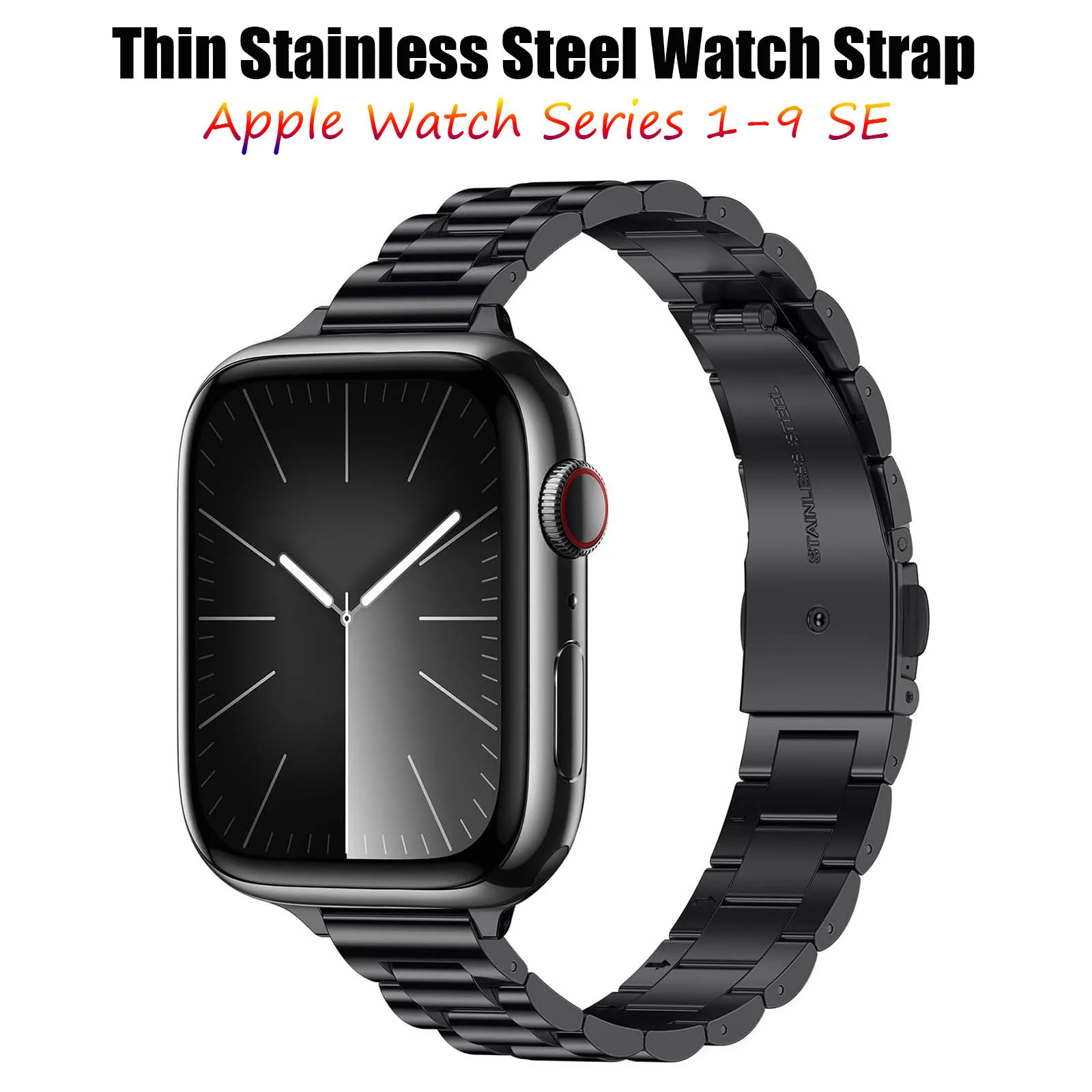 Cienki pasek do zegarka ze stali nierdzewnej kompatybilny z Apple Watch Series 9 8 7 6 5 4 3 SE Ultra 38mm 40mm 41mm/42mm 44mm 45mm 49mm