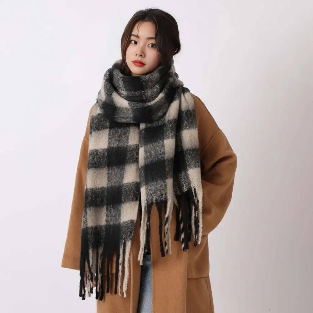 Nostalgic Winter Accessory Oversized Plaid Scarf for Women Winter Shawl Wrap with Tassel Detail Stylish for Ladies for Women