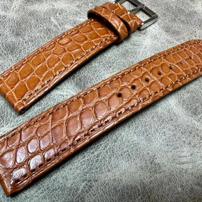 

Fresh 20 22mm Rare Premium Strap Crocodile Skin Belt Genuine Leather Men's Bamboo Yellowish brown Alligator Watchbands