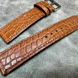 Fresh 20 22mm Rare Premium Strap Crocodile Skin Belt Genuine Leather Men's Bamboo Yellowish brown Alligator Watchbands