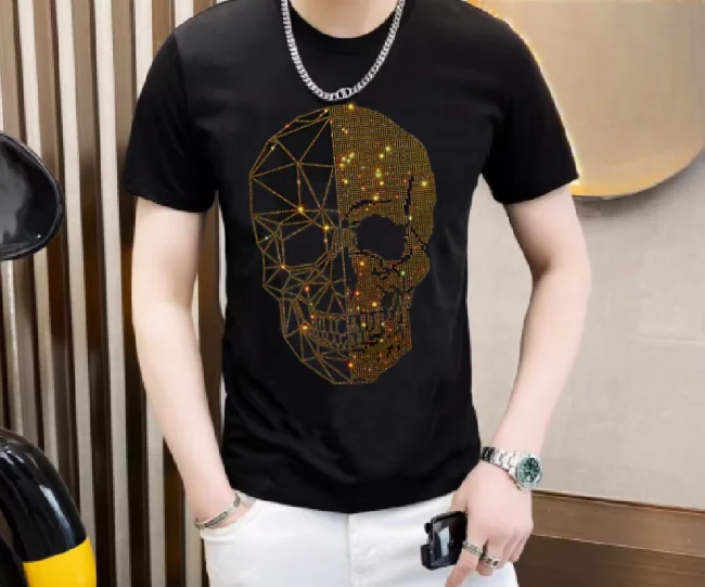 PP  LEIN Men's Pullover Street Fashion Punk Men's T Hot Metal Letter Hot Diamond T-shirt Brand Design