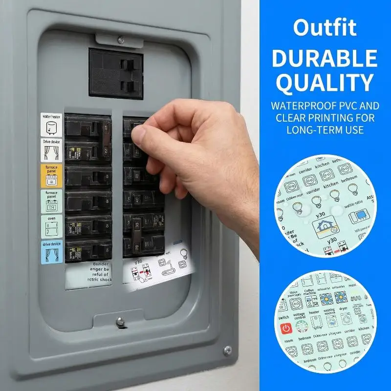2/5Sheets 21.6*18.5CM Self-adhesive Waterproof English Version Electric Box Electric Circuit Breaker Panel Label Decorative