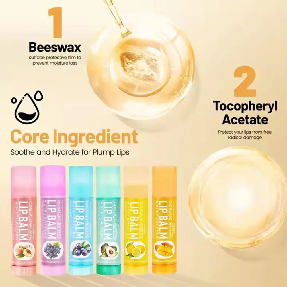 6-teiliges Lippenbalsam-Set mit verschiedenen Fruchtaromen - Feuchtigkeitsspendend, pflegend & beugt rissigen Lippen vor - Pflege für trockene Lippen & feine Linien – Detail 11