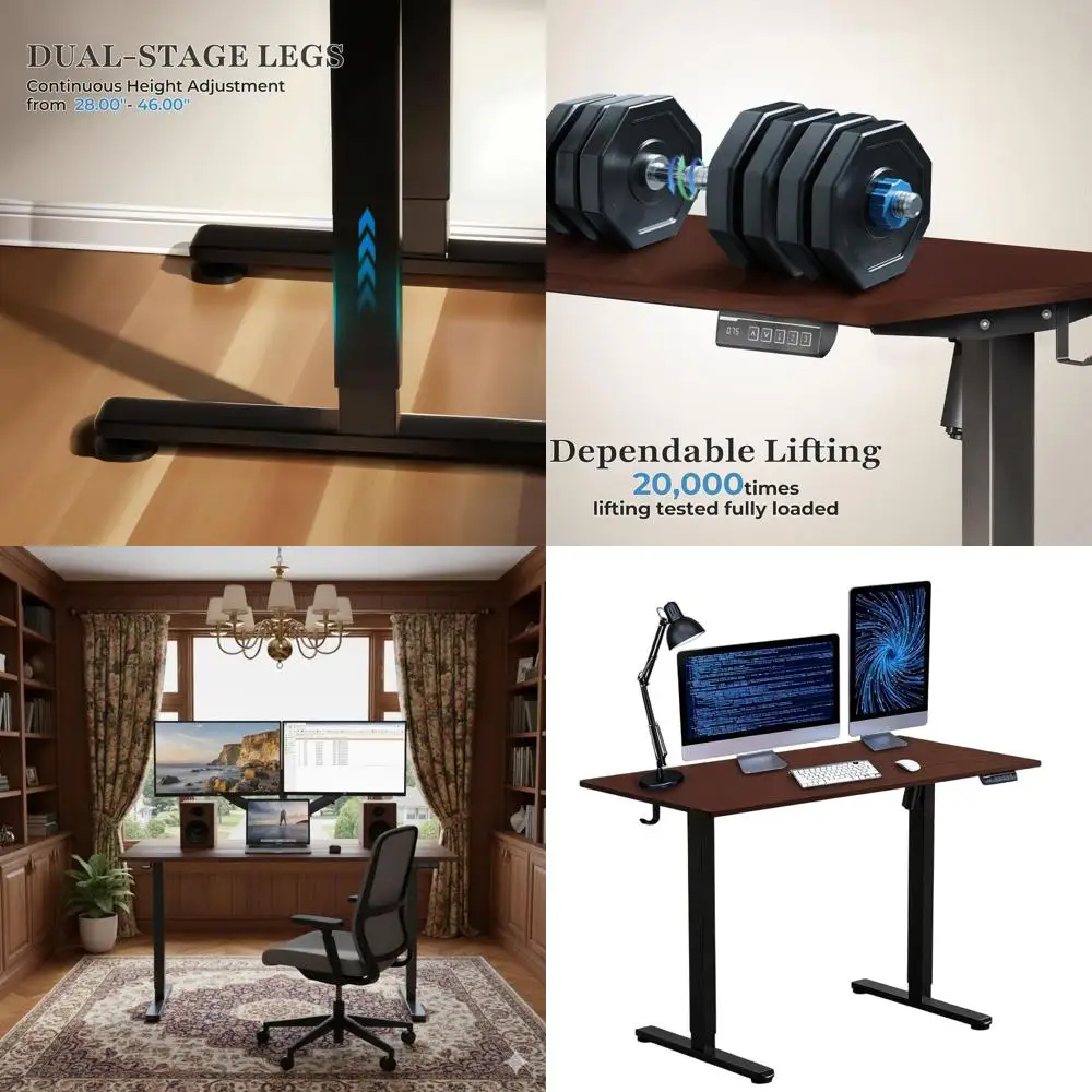 

Whisper Quiet 55x24 Inch Electric Height Adjustable Desk, Walnut Brown, for Home Office or Gaming