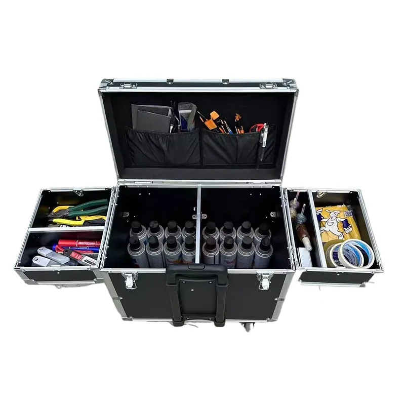 Kotak Peralatan Lipat Kotak Alat Batang Tarik Genggam dengan Roda Kotak Keras Kotak Peralatan Aloi Aluminium Kotak Peralatan Multilapis Multifungsi