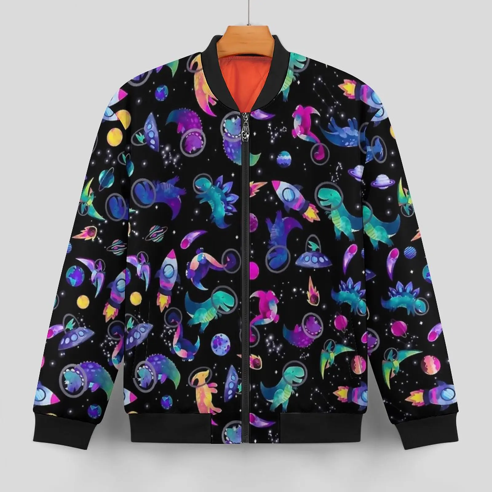 Space Dinosaurs Casual Jackets Watercolor Animal With Pockets Windbreak Mens Coats Winter Aesthetic Outerwear Jacket 4XL 5XL 6XL