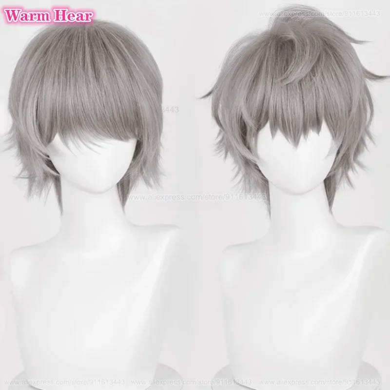 2 스타일 애니메이션 합성 머리 짧은 30cm 그레이 코스프레 애니메이션 가발 내열성 헤어 할로윈 파티 가발 + 무료 가발 모자
