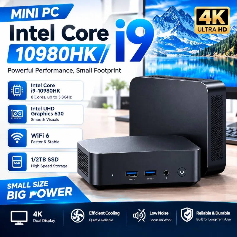 미니 PC, 윈도우 운영체제, 인텔 i9-10980HK 프로세서, 16GB RAM, 512GB/1TB/2TB SSD, 게이밍용, 듀얼 와이파이 6, 블루투스 5.2, 4K HD, 게이밍 데스크톱.