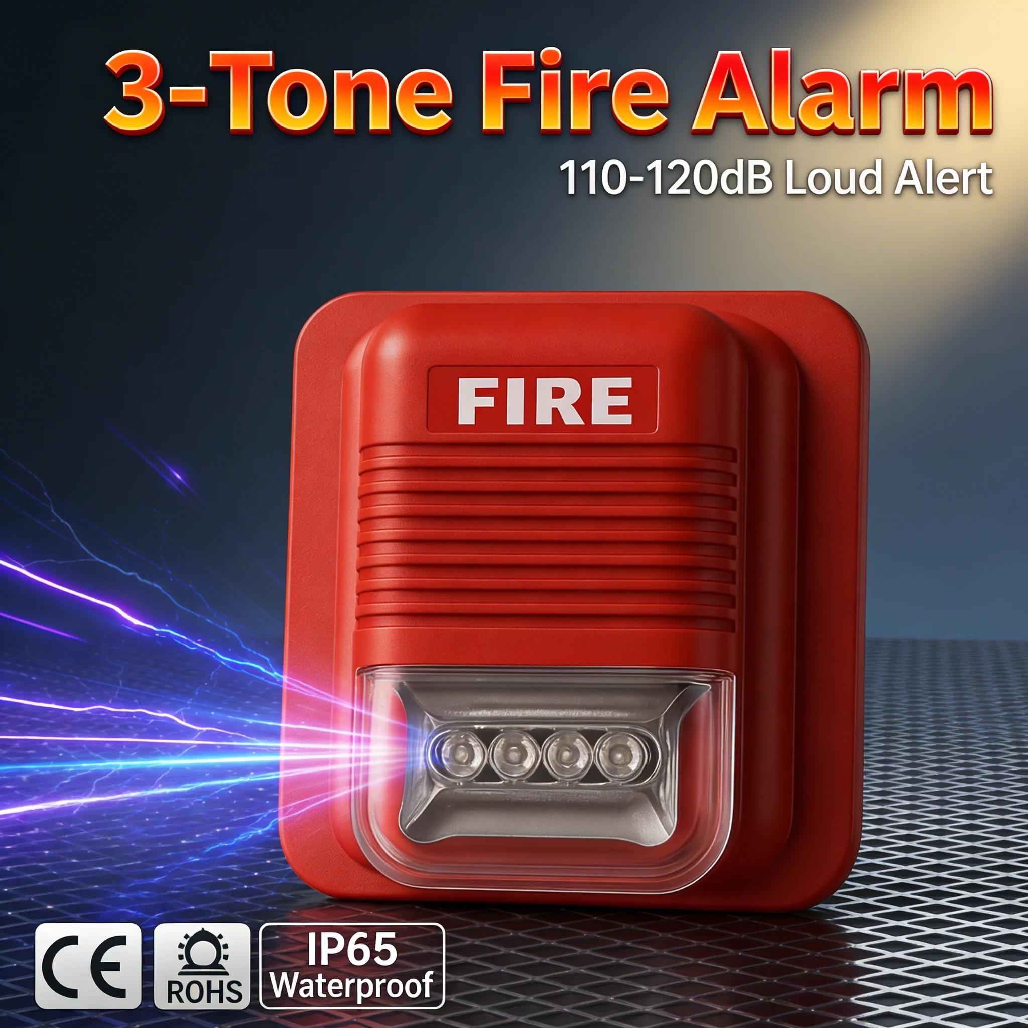≤75mA Low-Power Fire LED Strobe Alarm, 6-LED 120° Lens, 3-Tone Selectable Standard Mounting