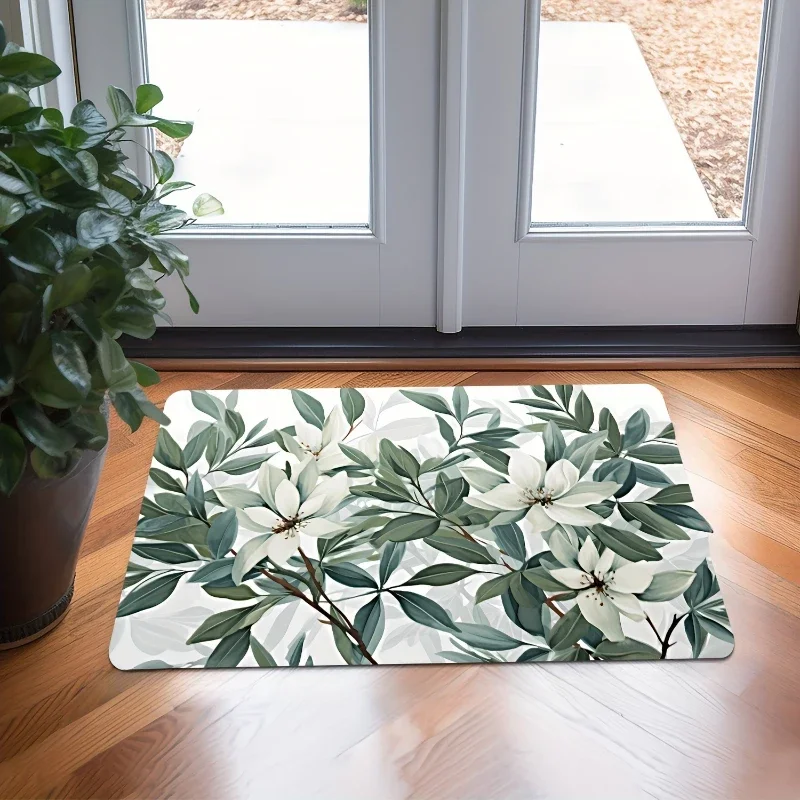 Watercolor Green Leaf Door Mat Bathroom Rug Non Slip Standing Floormat Laundry Room Bath Bathmats Small Shower Carpet Decor