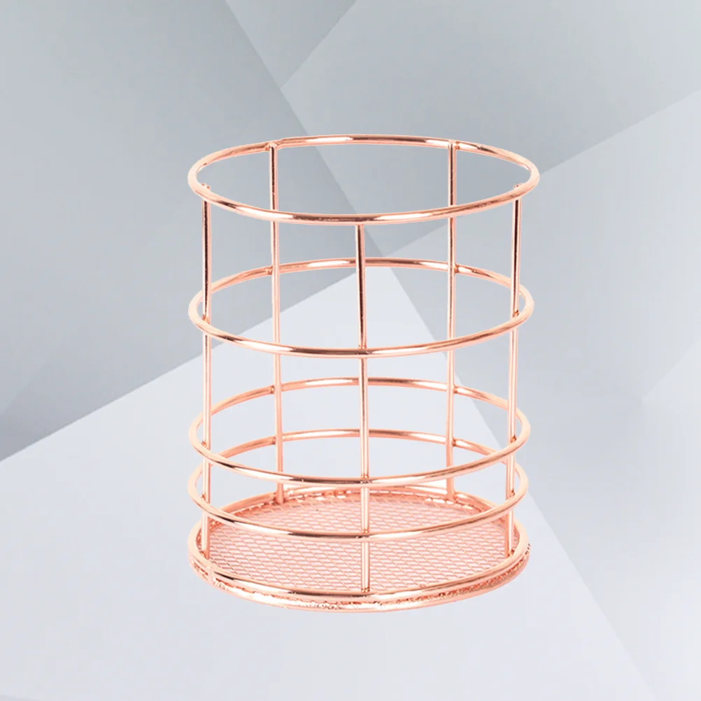 

Wire Metal Desktop Pencil Holder Round Chopsticks Basket Stationery Organizer for Home Office School Use (Rose Gold)