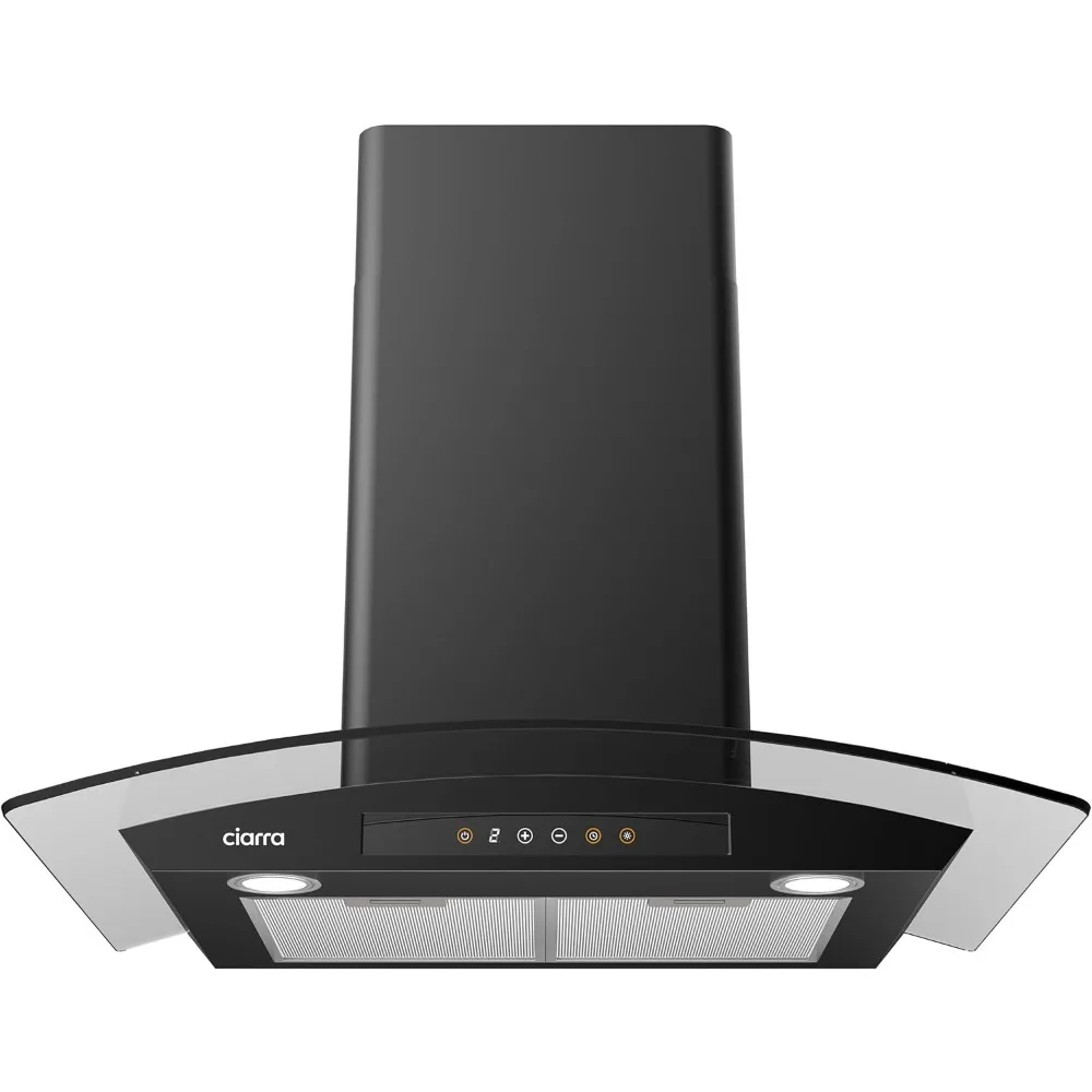 

Black Range Hood 30 inch with Soft Touch Control 450 CFM Stove Vent Hood for Kitchen with 3 Speed Exhaust