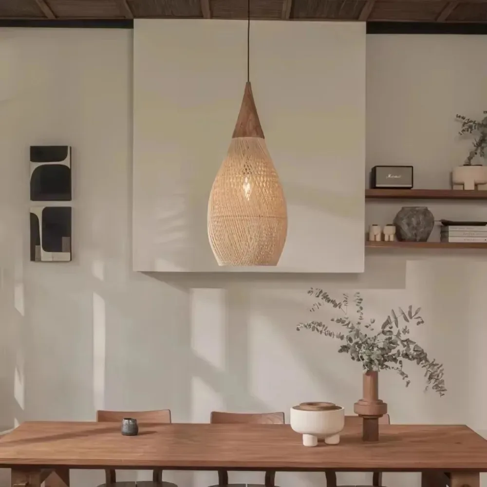 Light Design Minimalist Lamp for Home Indoor Restaurant Living Room Island Dia.25CM Chandelier JOYINLED Rattan Lampshade Pendant