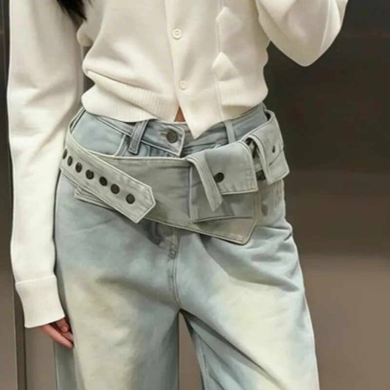 Y2k Clothes Denim Pants Woman Patchwork Solid Streetwear Versatile Trousers Vintage Korean Fashion Pantalones De Mujer
