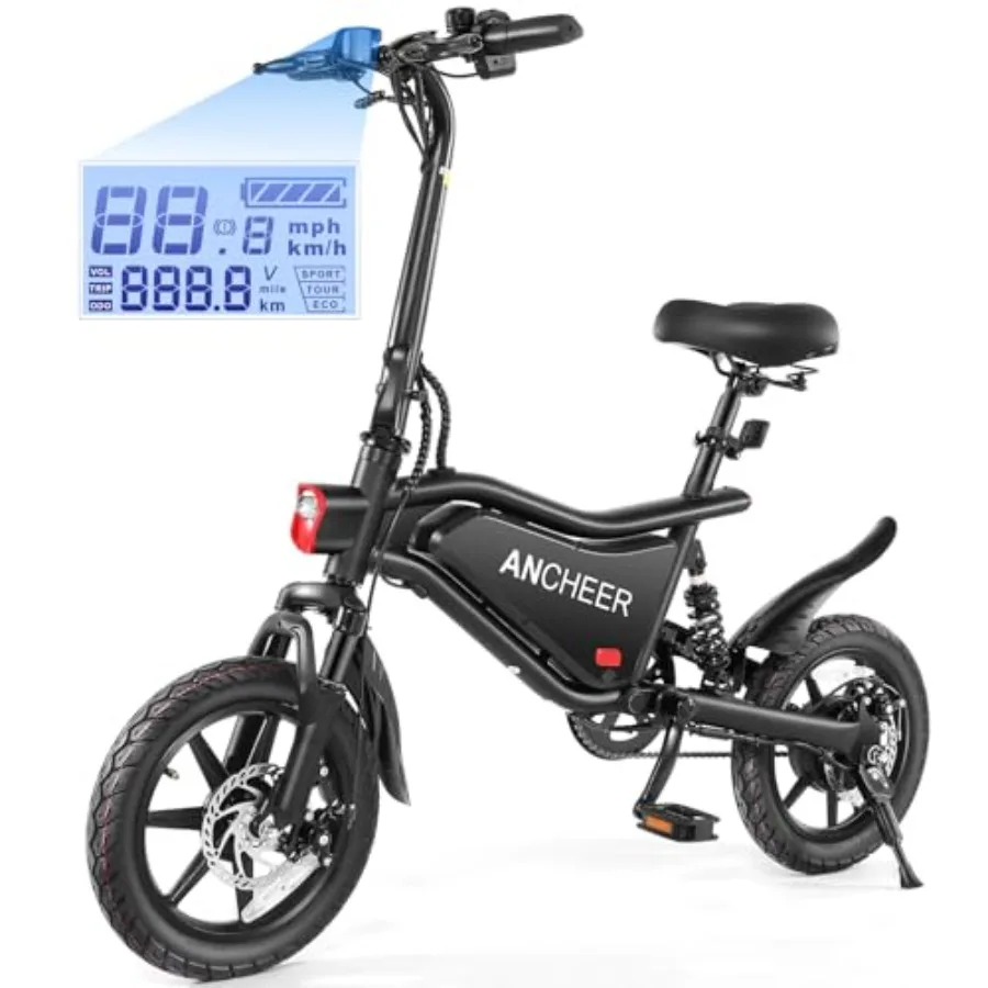 

Folding Electric Bike for Adults: Aluminum Frame Matte Black 374Wh Battery 20MPH Speed 14 Foldable Design 20-50 Miles Range LCD