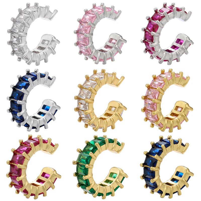 ZHUKOU gold color CZ Crystal Ear Cuff C Shape Ear Clips No Pierced earrings for women Jewellery Elf Ear Clip earrings VE559