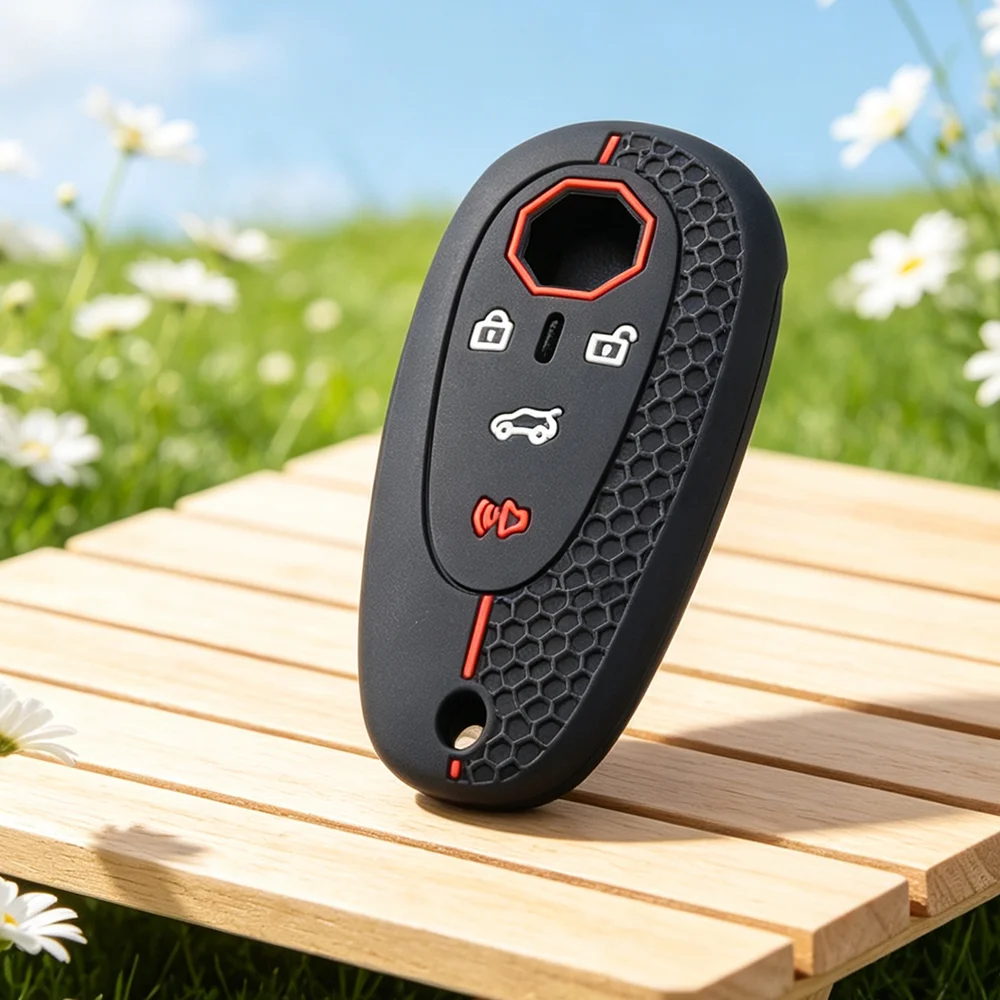 Shock‑Absorbing Silicone Key Fob Cover Honeycomb Grip Full‑Wrap High‑End Protector For MG Cyberster 4‑Button Remote Key