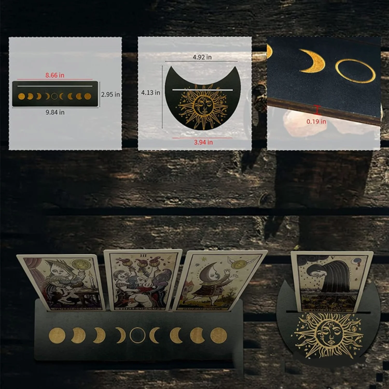 حامل خشبي على شكل التارو بطاقة مستطيلة مجموعة حامل مذبح عرض خشبي عرافة ساحرة أدوات اختبار مثيرة للاهتمام ديكور