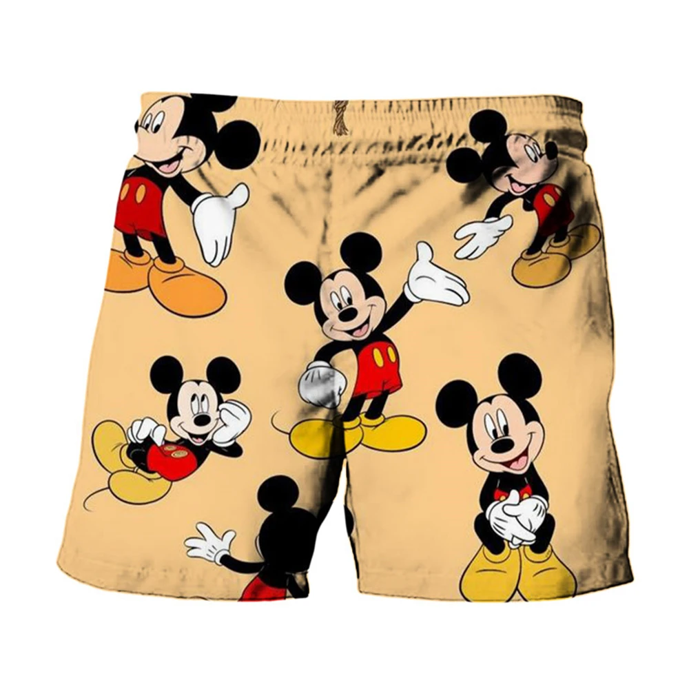 MINISO Summer Harajuku Cute Stitch And Mickey Minnie Anime Printed Men Swimwear Beach Shorts Fashion Casual Kids Shorts Clothing