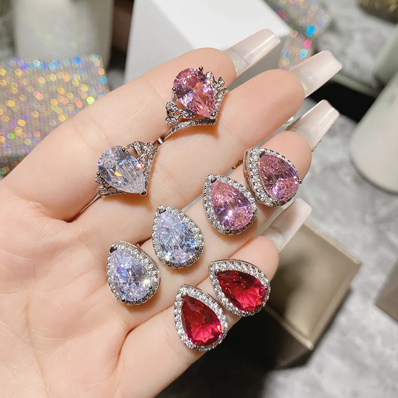 

Pear Natural Garnet Amethyst Peridot Blue Topaz 925 Sterling Silver Water Drop Stud Earring for Women Colorful Gemstone Jewelry
