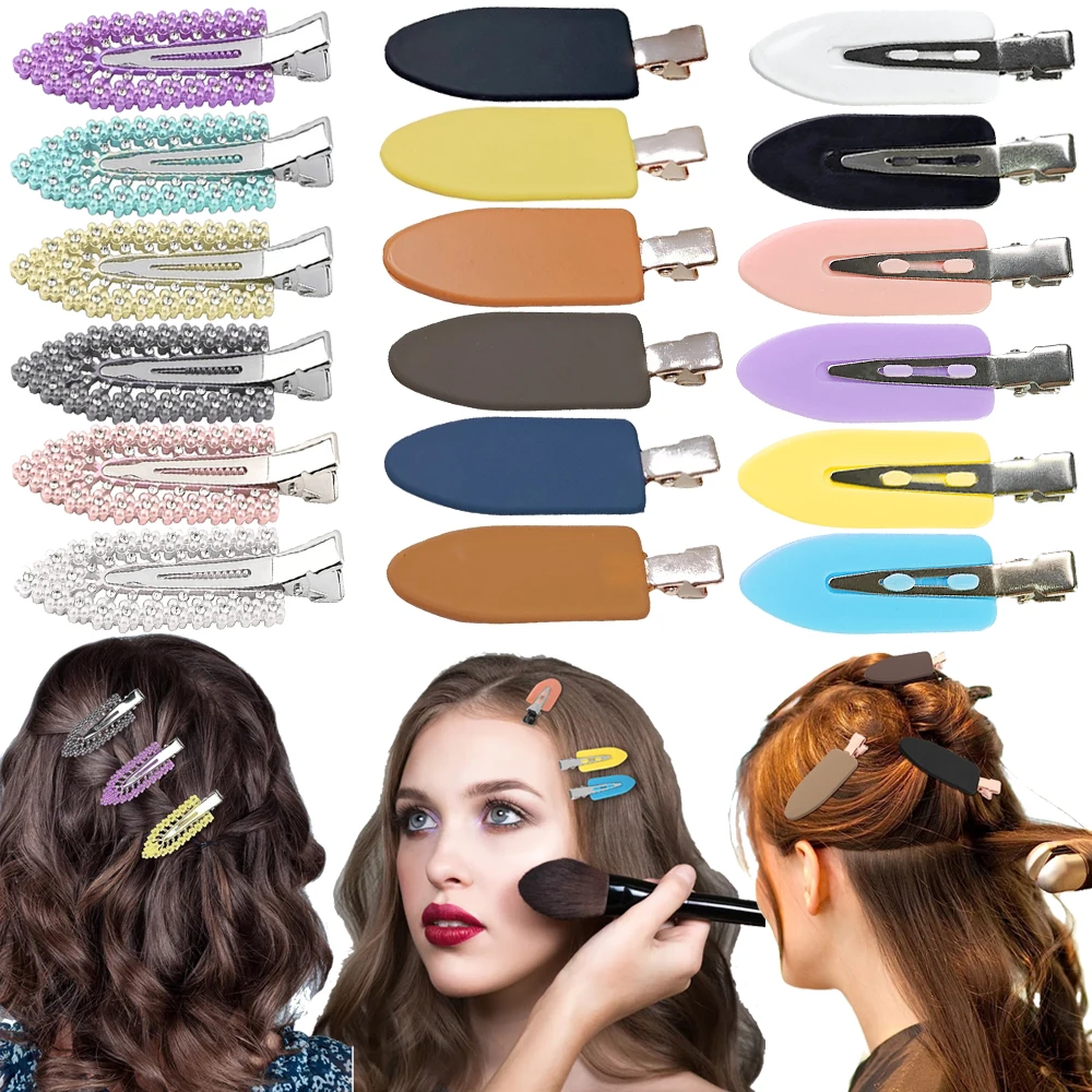 12Pcs Elegant Shiny With Pearls , Imitation Diamonds, Plastic Rhinestone Leaf Hair Clips Solid Romantic Party Hair Decorations