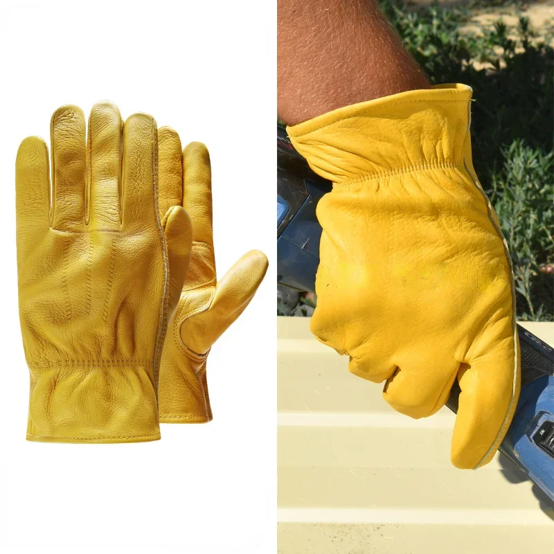 Electric Welder Cowhide Heat-insulating Work Gloves Kitchen Anti-scalding Gloves Outdoor Coldproof Protection Gardening Gloves