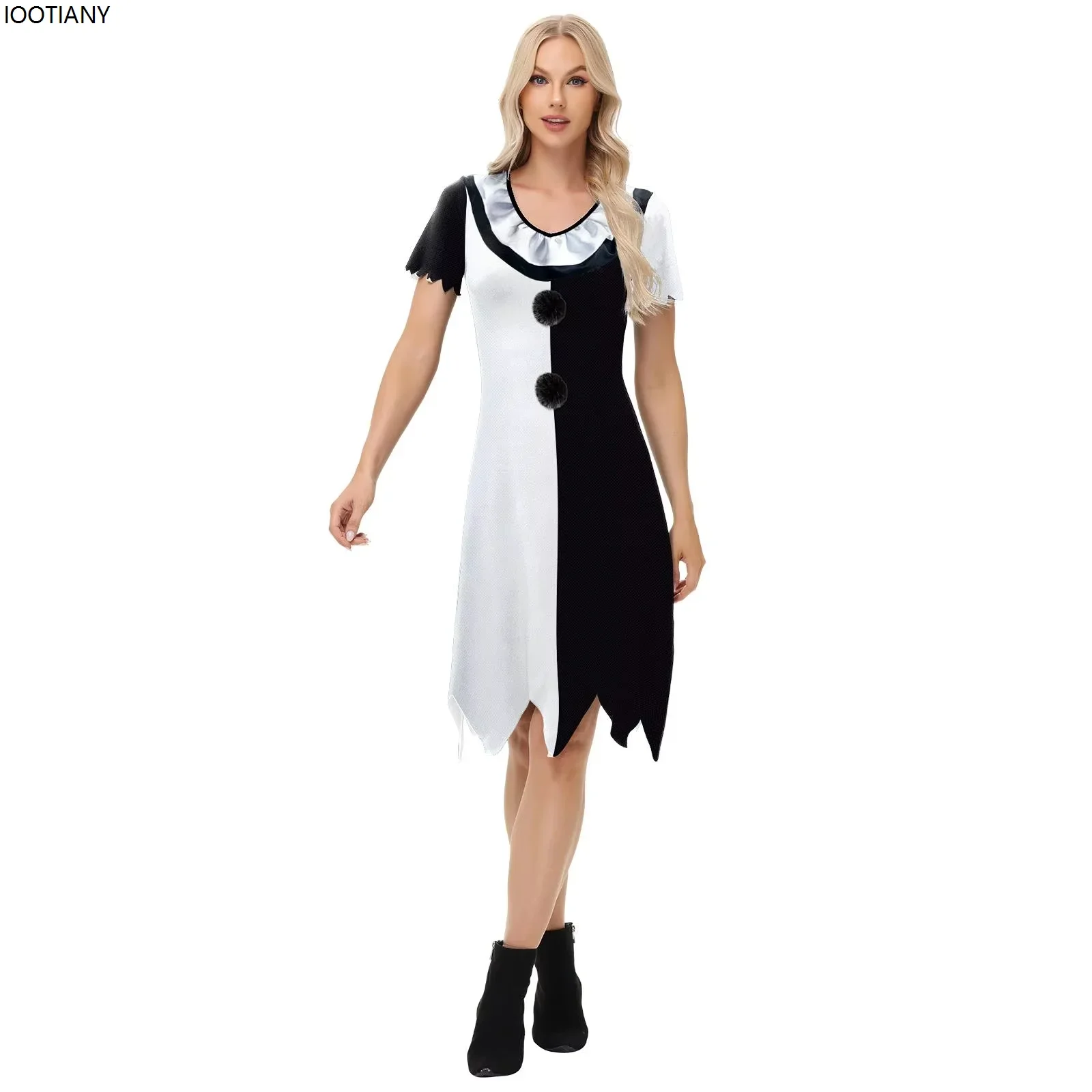 

КосплейЖенский злой клоун Косплей Платье Хэллоуин Фильм ужасов Клоун Необычные платья Карнавальная вечеринка Лоскутное платье с принтом Фестиваль Sta