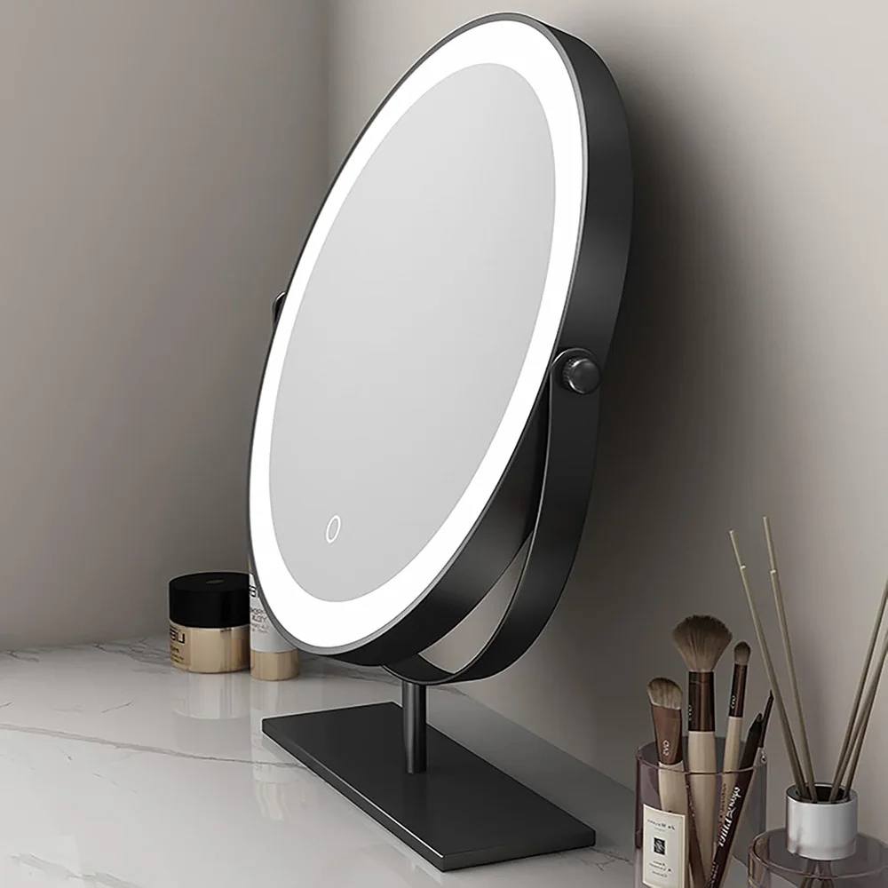 LED Vanity Makeup Mirror with Lights, Smart Touch Control, Dimmable Round Mirror, Tabletop and Desk Mirror, 360 Rotation