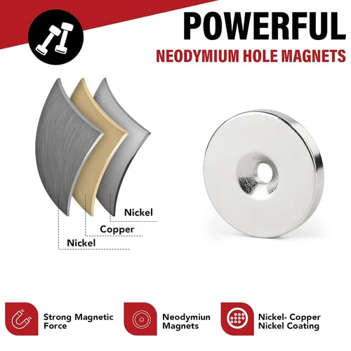 Imagen 2 del producto Imán redondo súper potente con agujeros, imán de neodimio NdfeB N35, imanes magnéticos permanentes fuertes, imán DIY para refrigerador