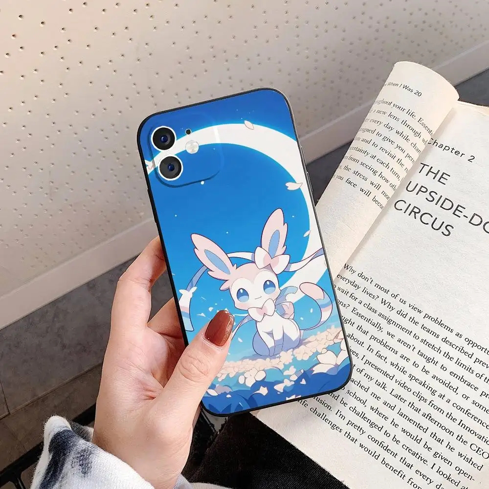 حافظة هاتف لطيفة Sylveon Pink N-ninfia لهاتف Apple iPhone 16,15,14,13,12,11,Pro,Max, Mini Wave Oil Short Black #4