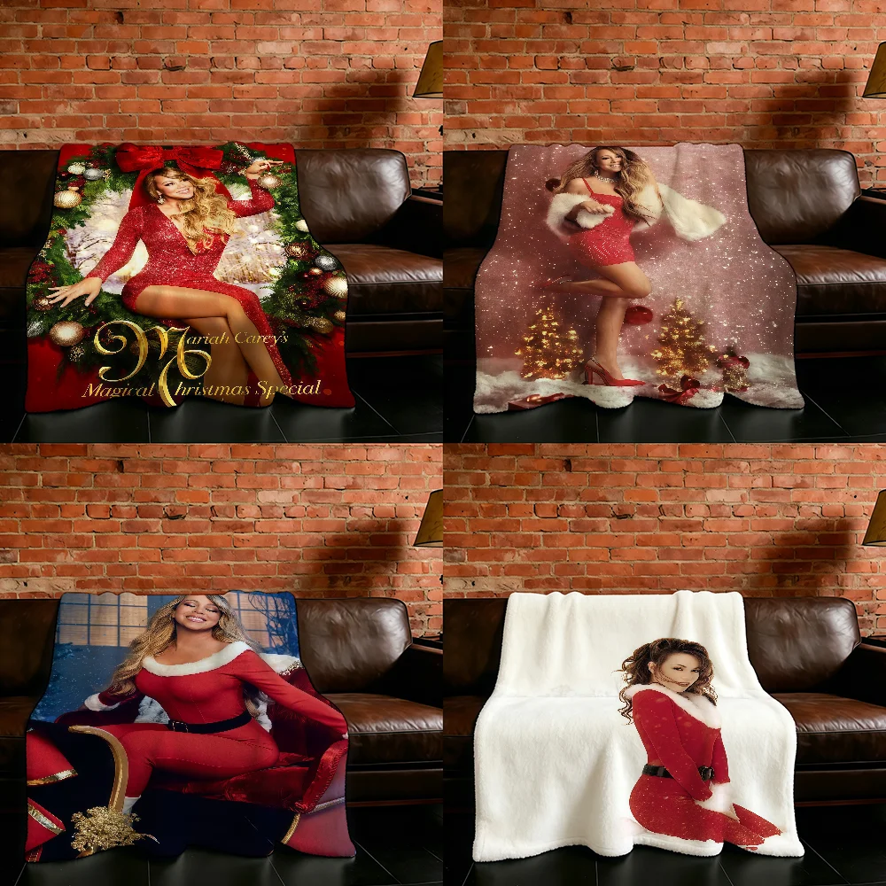 Singer M-Mariah C-Carey Merry Christmas Blanket Flannel Warm Soft Throw Blanket For Room Sofa Childish Birthday Gifts