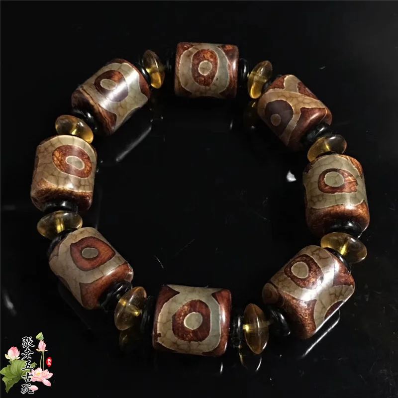 

Jade Xizang Agate Three Nine Eye Original Stone Celestial Beads Hand String Buddha Beads Bucket Bracelet Accessories Sculpture