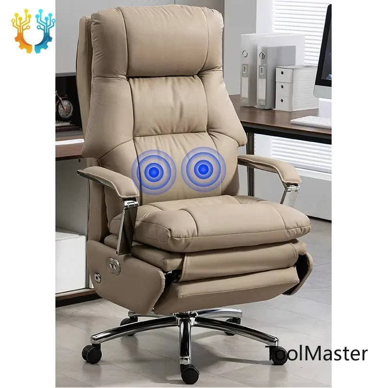 

[2026]Luxury Genuine Leather Office Chair Modern Design Recliner With Footrest Comfortable Long-sitting Chair