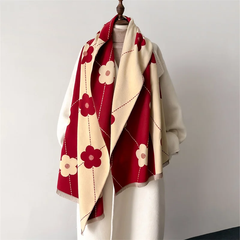 

New Luxury Winter Thick Warm Scarf Women Cashmere Shawl and Wraps Pashmina Neckerchief Bufanda Female Tessel Echarpe Blanket