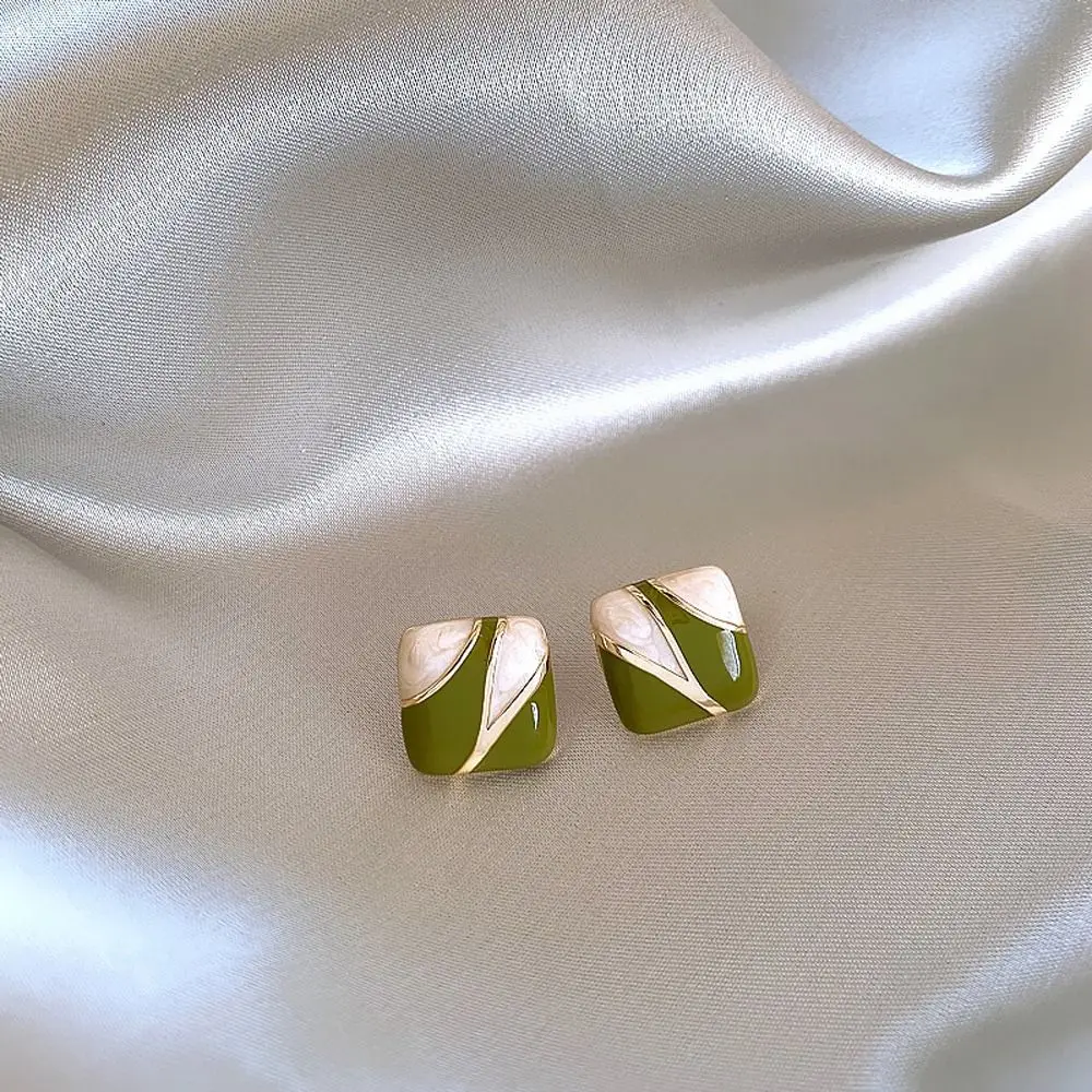 ความคมชัดสีอินเทรนด์ Niche Design แฟชั่นเครื่องประดับต่างหูสไตล์เกาหลี EAR Studs ต่างหูสตั๊ดสาวผู้หญิงต่างหูสแควร์