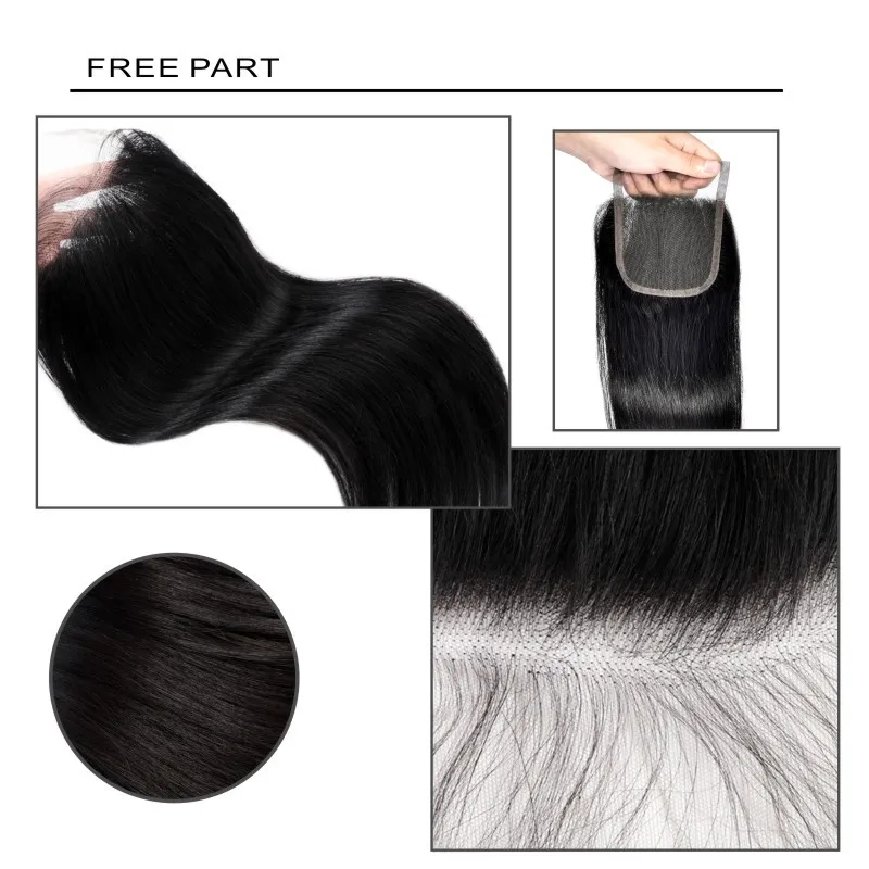 Addbeauty Straight Lace Closure Human Hair Brazilian Human Hair 4x4 Swiss Lace Closure Durable Lace Natural Color Bleached Knot