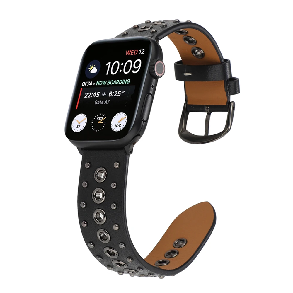 Women's Rivets Band For Apple Watch Series 8 7 6 SE 5 45mm 41mm 40mm 44mm Leather Straps Bracelet iWatch Ultra 49mm 42mm Correa