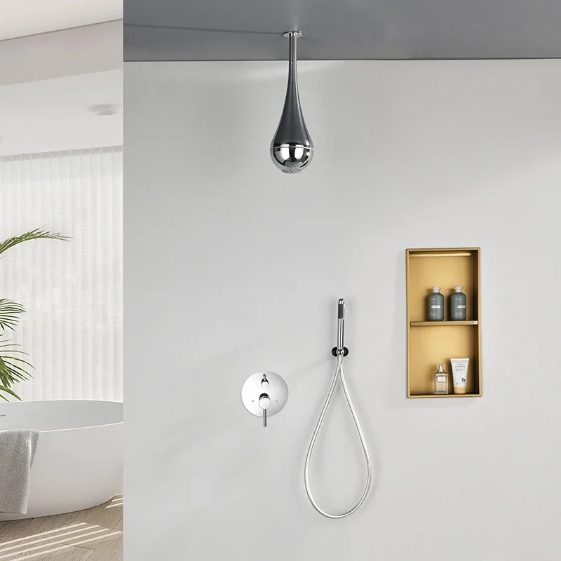 

Bathroom Easy to Install Shower Faucet Hot and Cold Chrome Rainfall Shower Set With Hand Shower