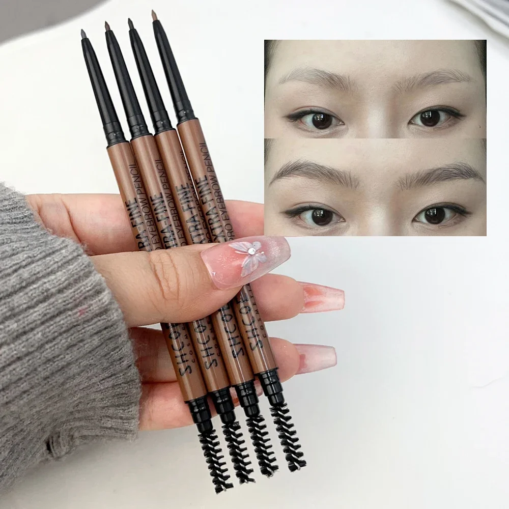 4 kleuren Ultrafijn Wenkbrauwpotlood Langdurige Make-Up Wenkbrauwen Tattoo Tint Pen Borstel tweekoppige Waterdichte Wenkbrauw cosmetische