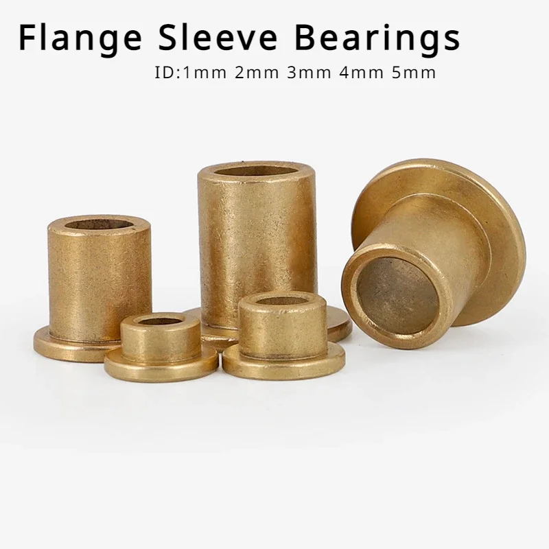 Flange Sleeve Bearings Brass Rudder Copper Bushing Shaft ID 1mm 2mm 3mm 4mm 5mm Powder Metallurgy Oil for RC Bait Boat DIY 5pcs